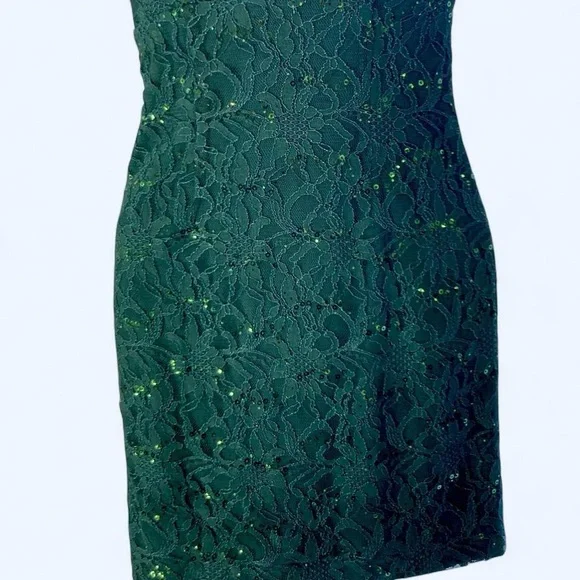 Adrianna Papell Hailey green lace dress with sequins and zipper back 2 - Picture 3 of 7
